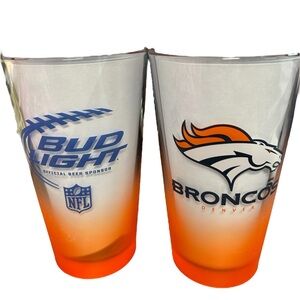 NFL Denver Broncos Budweiser Bud Light Ombré Orange Beer Glasses Set of 2